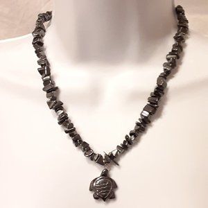 Unisex Hematite sea turtle pendant necklace
